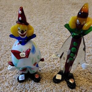 2 Murano Hand Blown Glass Clowns by Fratelli Pitau, Murano Italy - 9" In Tall